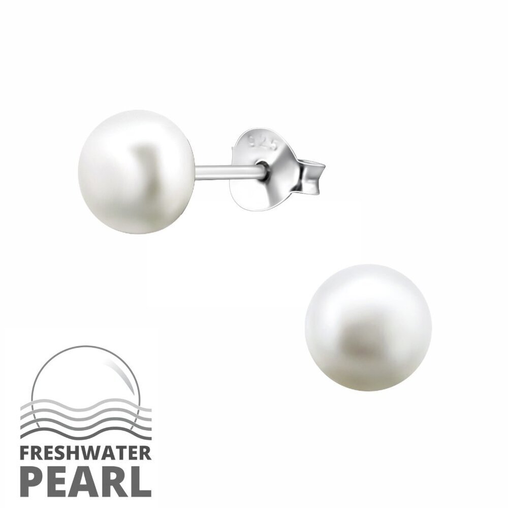 Sterling Silver Freshwater Pearl Stud Earrings 6mm